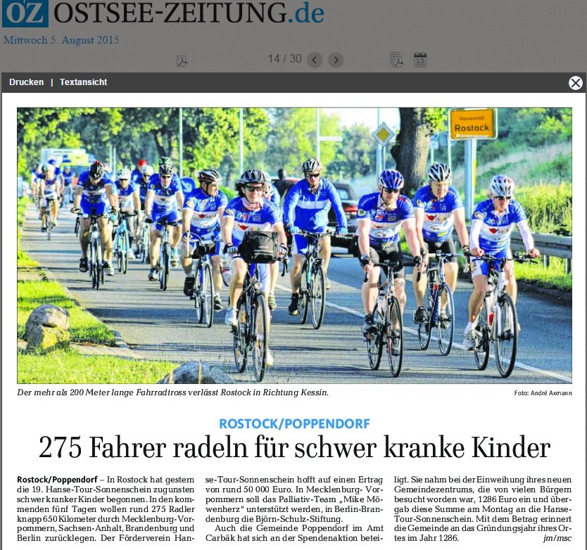 Zeitungsbericht zur Hanse-Tour-Sonnenschein 2015