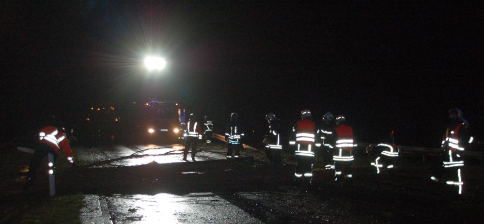 Feuerwehreinsatz auf der Stadtautobahn Rostock - Höhe Lichtenhagen - wegen vom Orkan Xaver umgestürzter Bäume