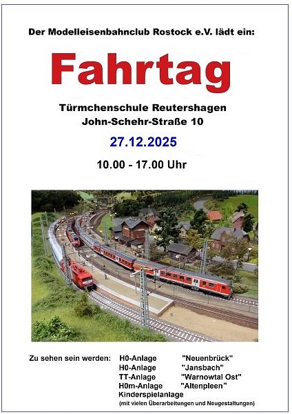 Plakat Fahrtag 2025 Modelleisenbahnclub Rostock
