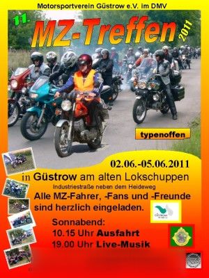 Ank&uuml;ndigungsplakat 2011 MZ - Motorradtreffen in G&uuml;strow ab Herrentag